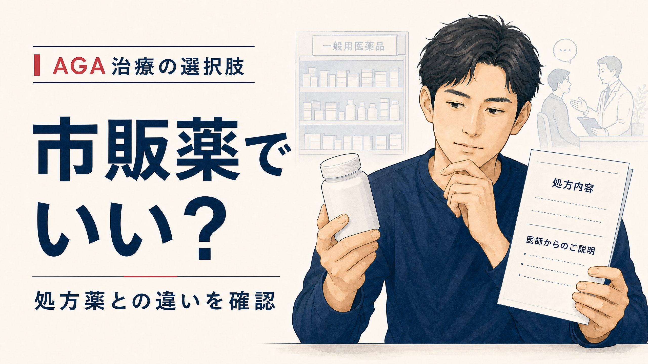 AGA市販薬と処方薬の違いを比較するアイキャッチ