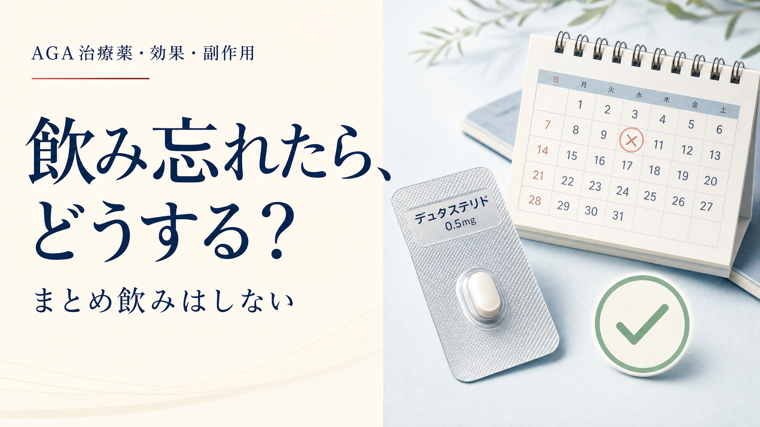 デュタステリドを飲み忘れたときの対処を示すアイキャッチ