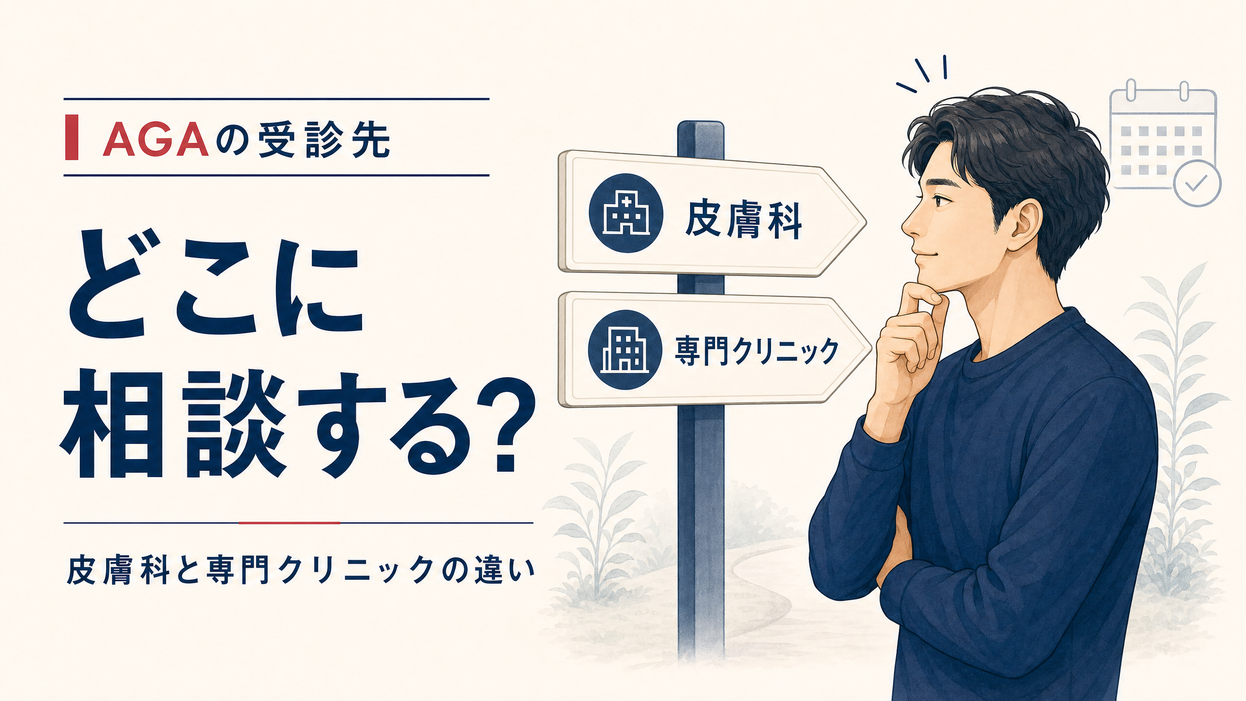 AGAはどこに相談するか、受診先の選び方を示すアイキャッチ