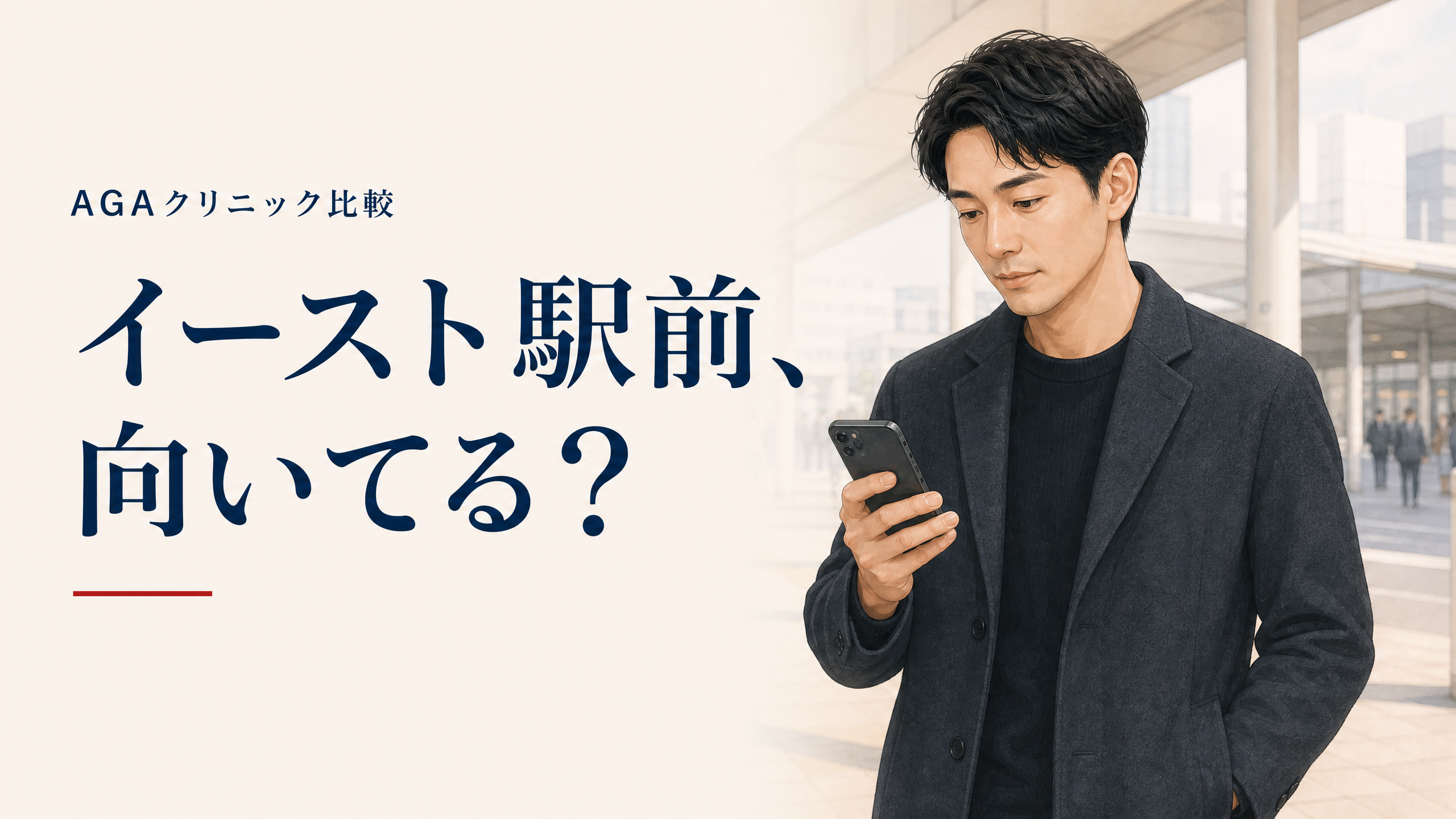 イースト駅前クリニックの評判と受診の向き不向きを検討する男性のアイキャッチ
