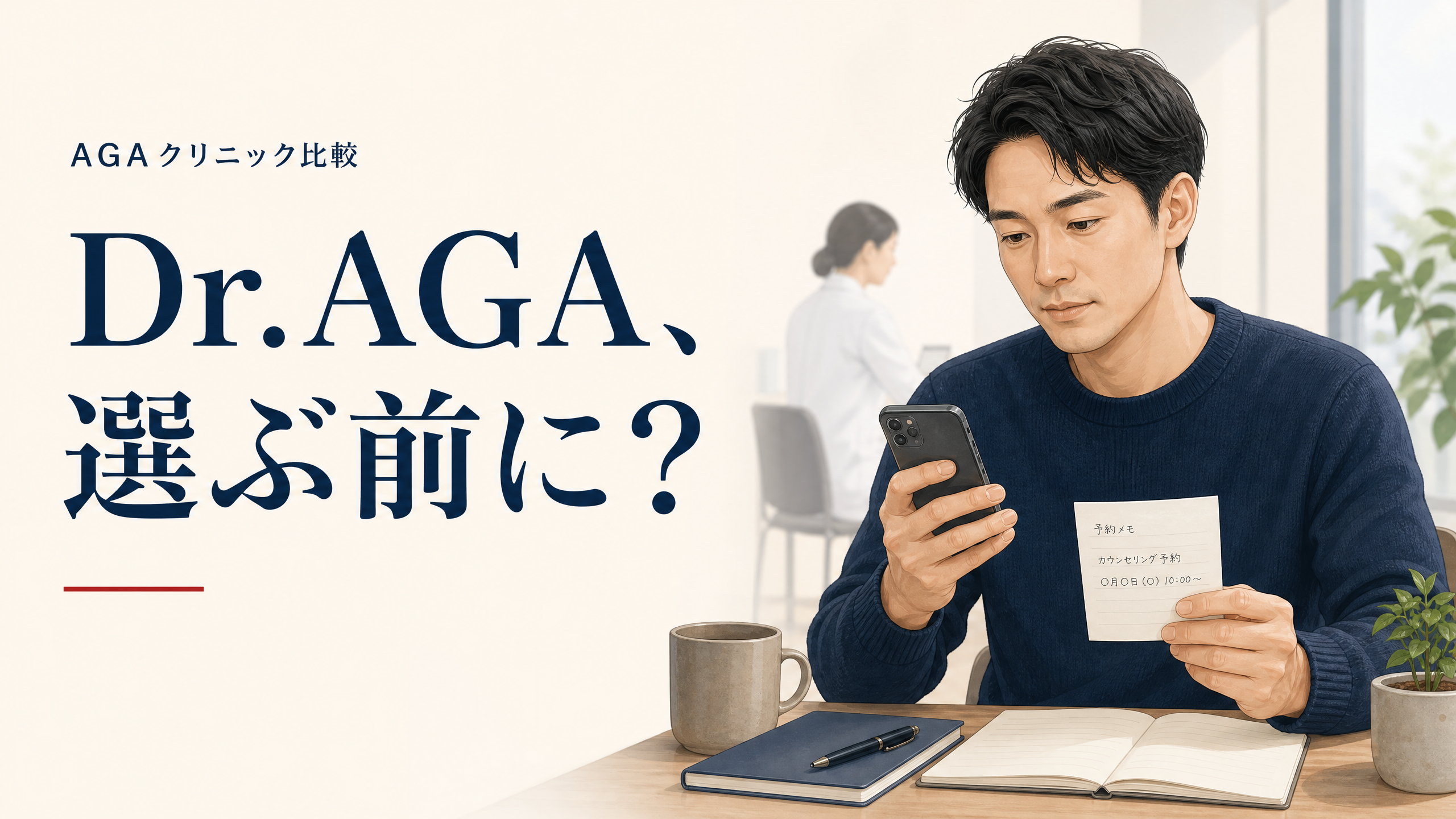 Dr.AGAクリニックの評判と選び方を検討する男性のアイキャッチ