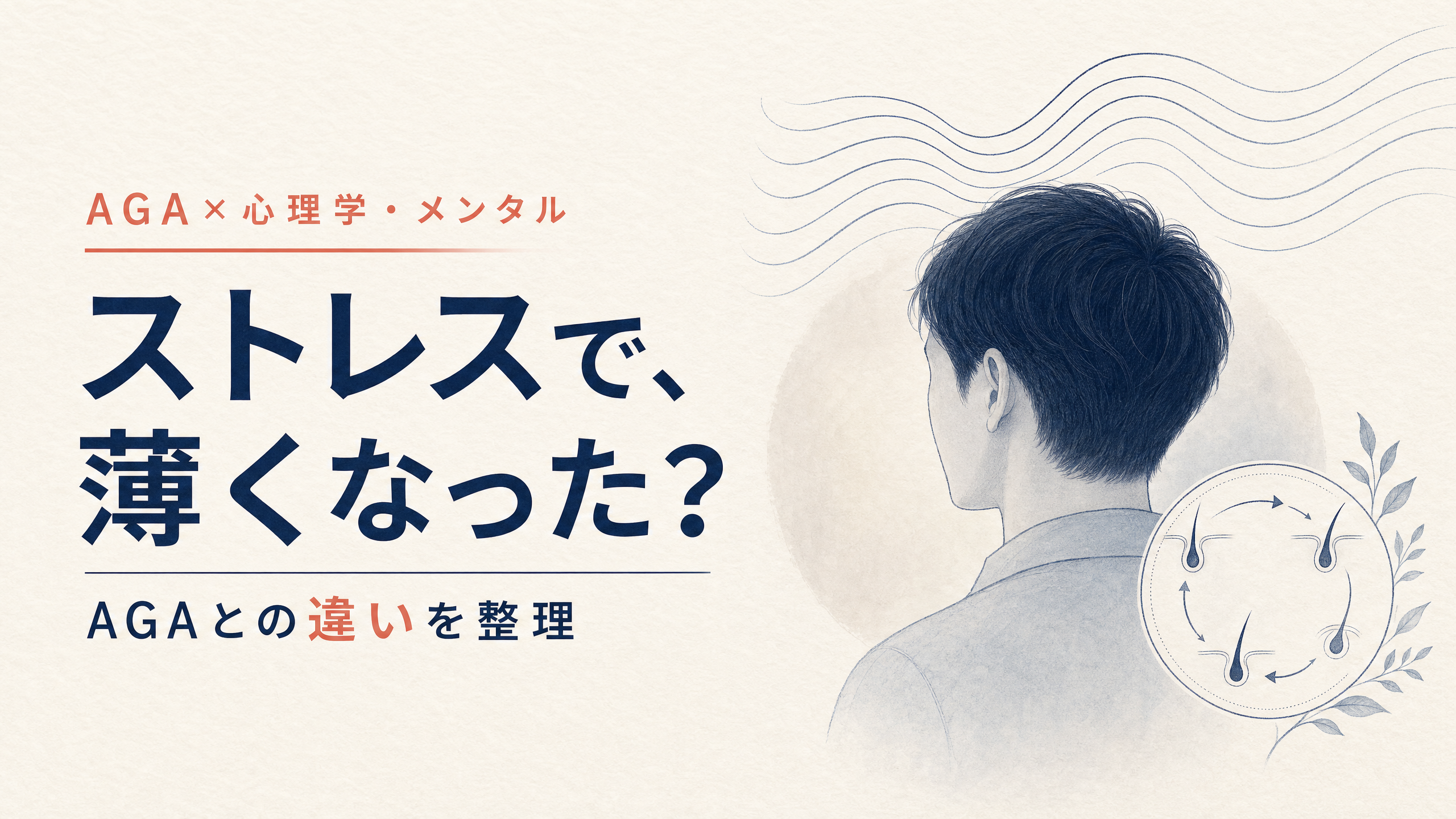 ストレスによる一時的な抜け毛を示す人物と毛髪の概念イラスト