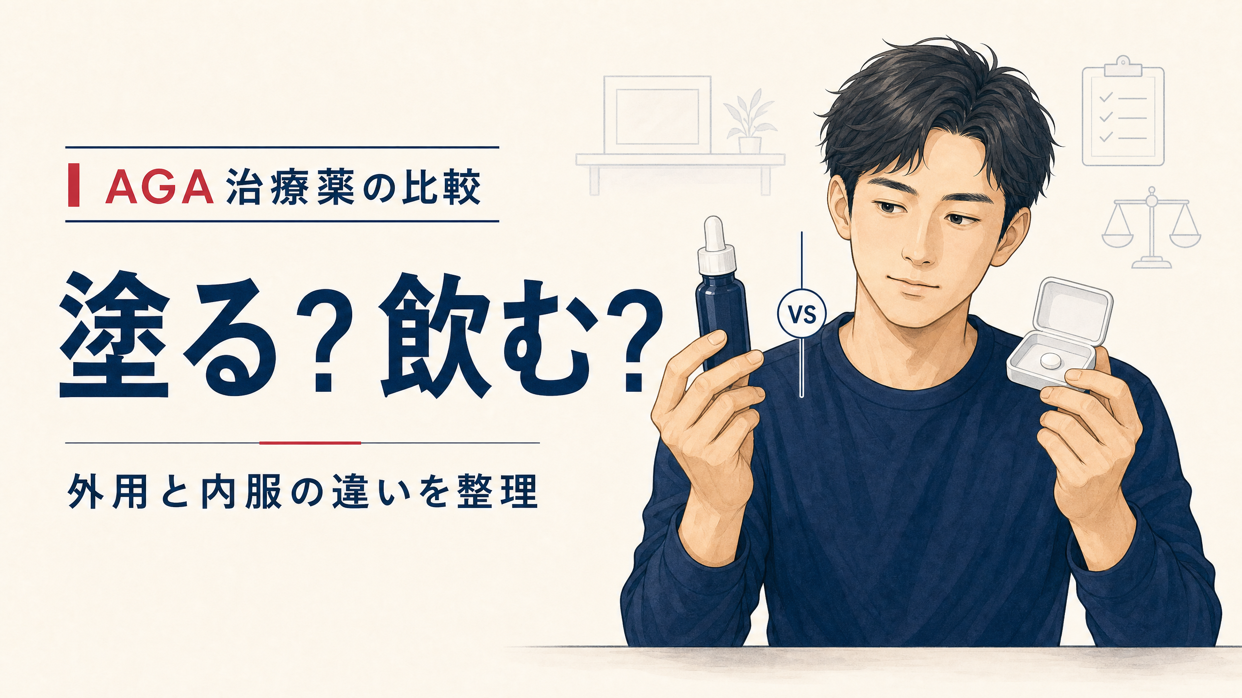 ミノキシジルの外用薬と内服薬を比較するアイキャッチ