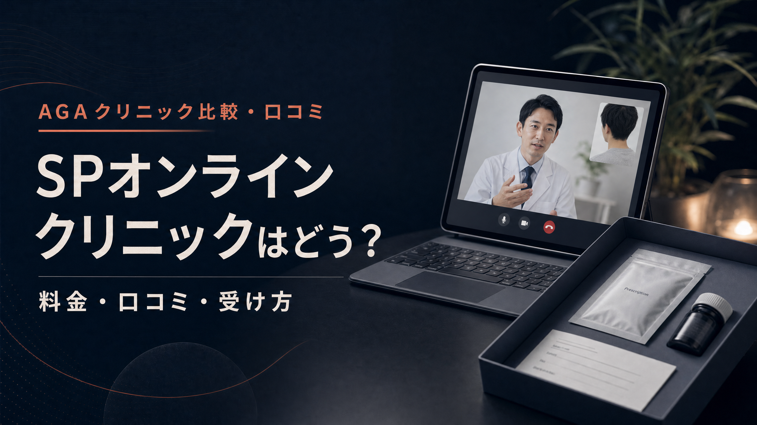 スマートフォンのオンライン診療と「SPオンライン、選ぶ前に」のタイトル