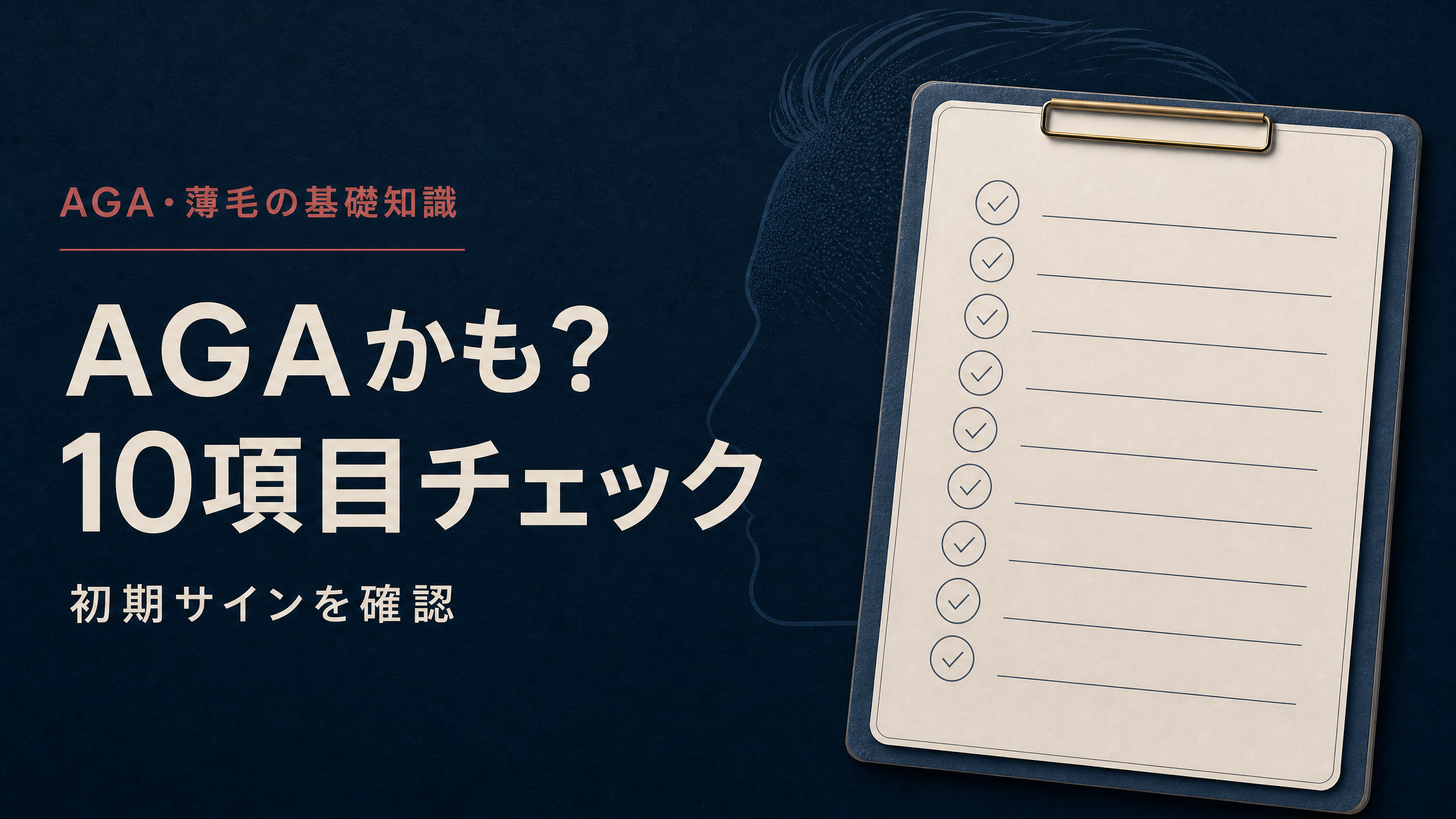 自己確認用のチェック項目を示す「AGAかも？10項目をチェック」のアイキャッチ