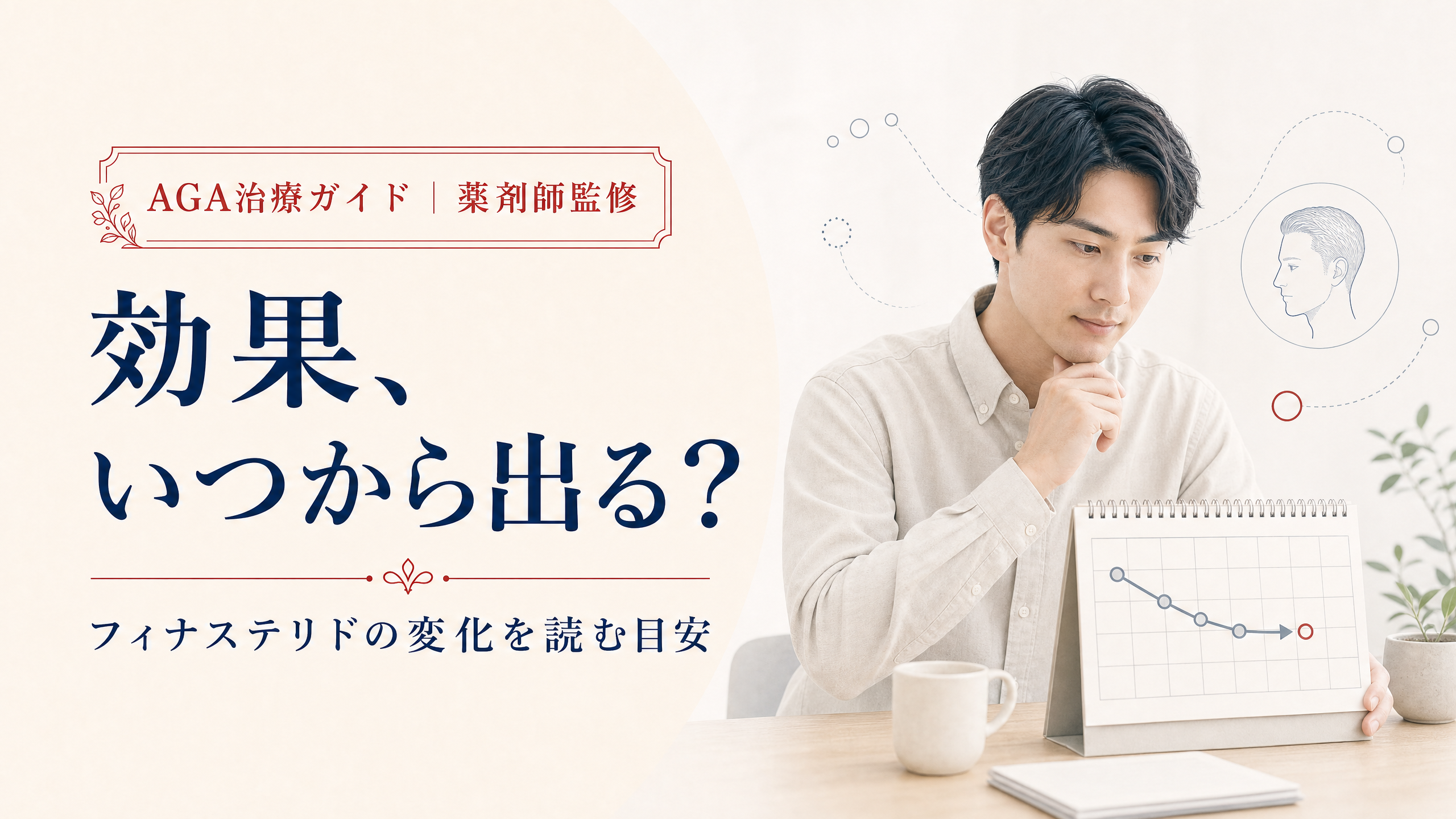 フィナステリドの効果が出る時期を確認する男性のアイキャッチ