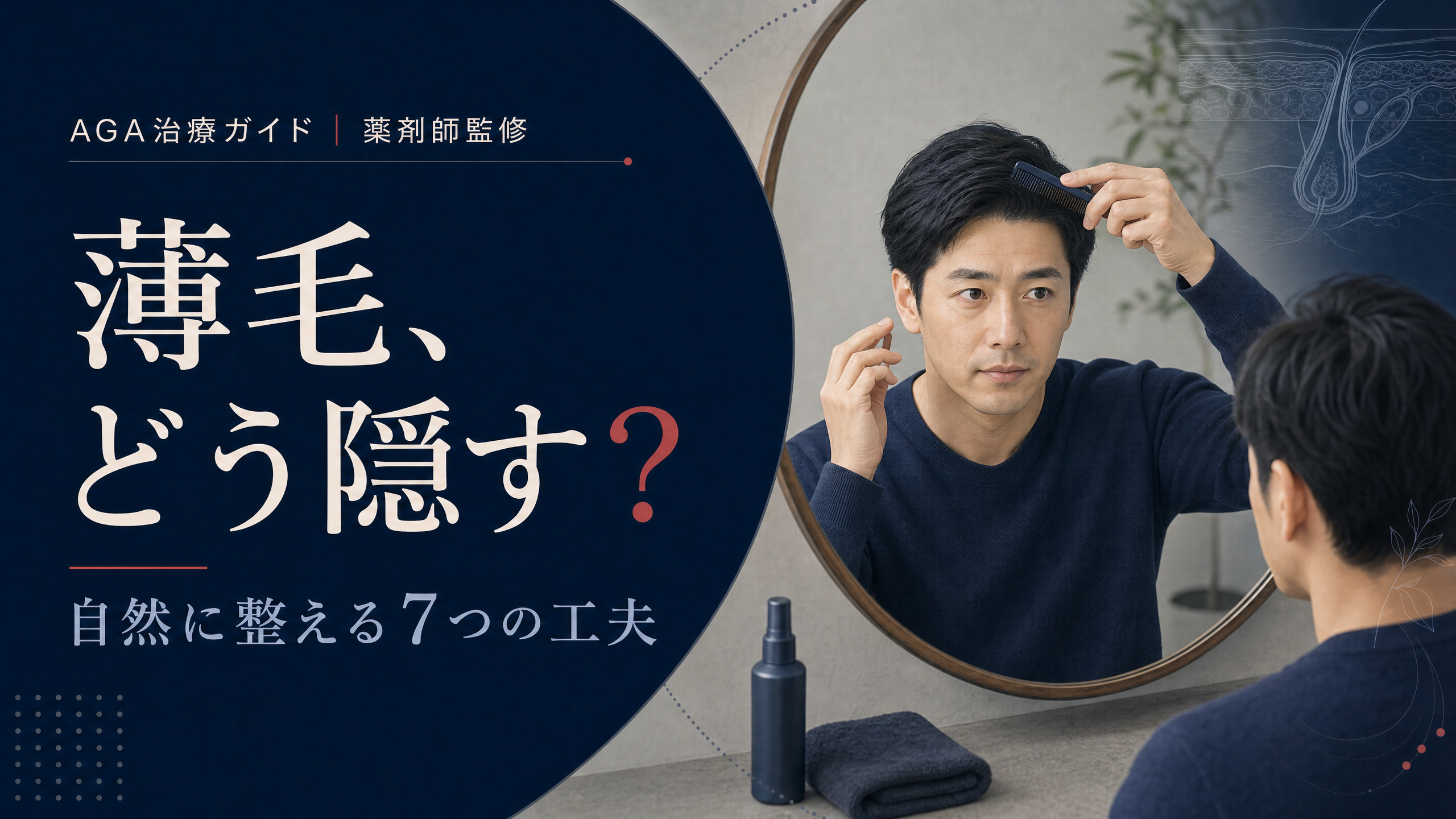薄毛を自然にカバーするため髪を整える男性のアイキャッチ