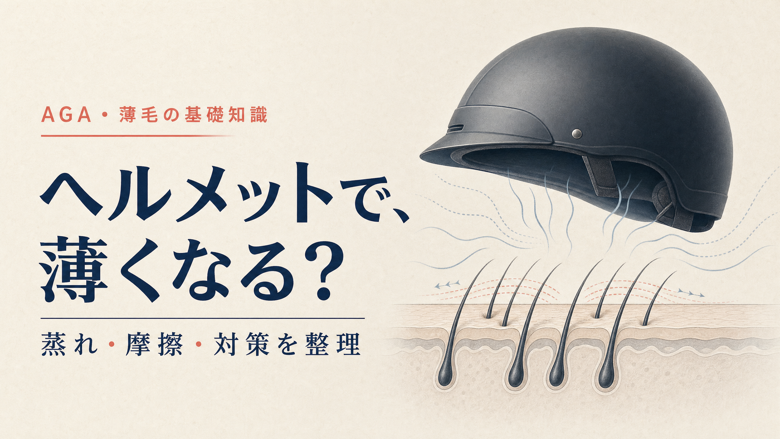 ヘルメットと頭皮環境の関係を示す概念イラスト