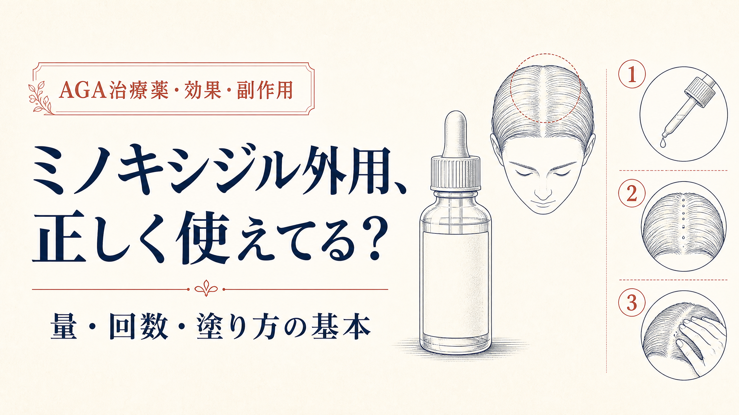 ミノキシジル外用薬の正しい塗り方と使い方を示すアイキャッチ