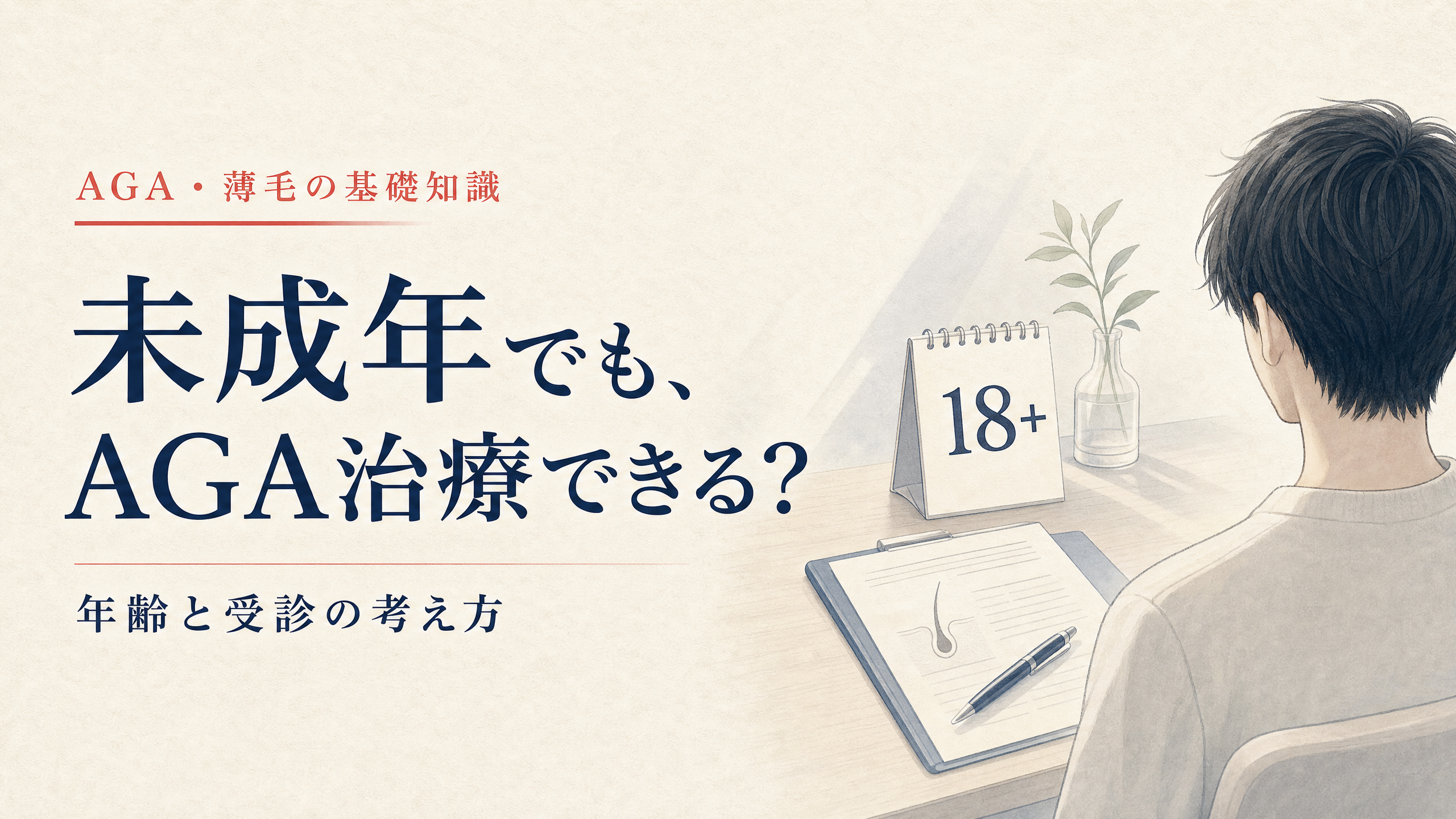 未成年のAGA治療と年齢の考え方を示す相談イラスト