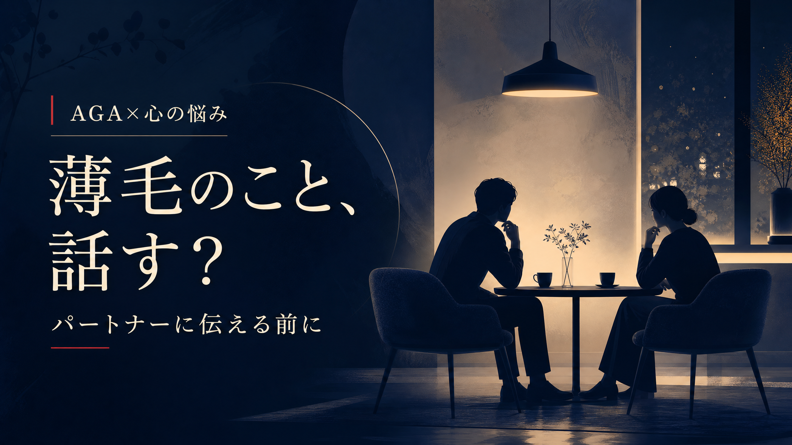 AGA治療をパートナーに伝えるか悩む男性を示すアイキャッチ