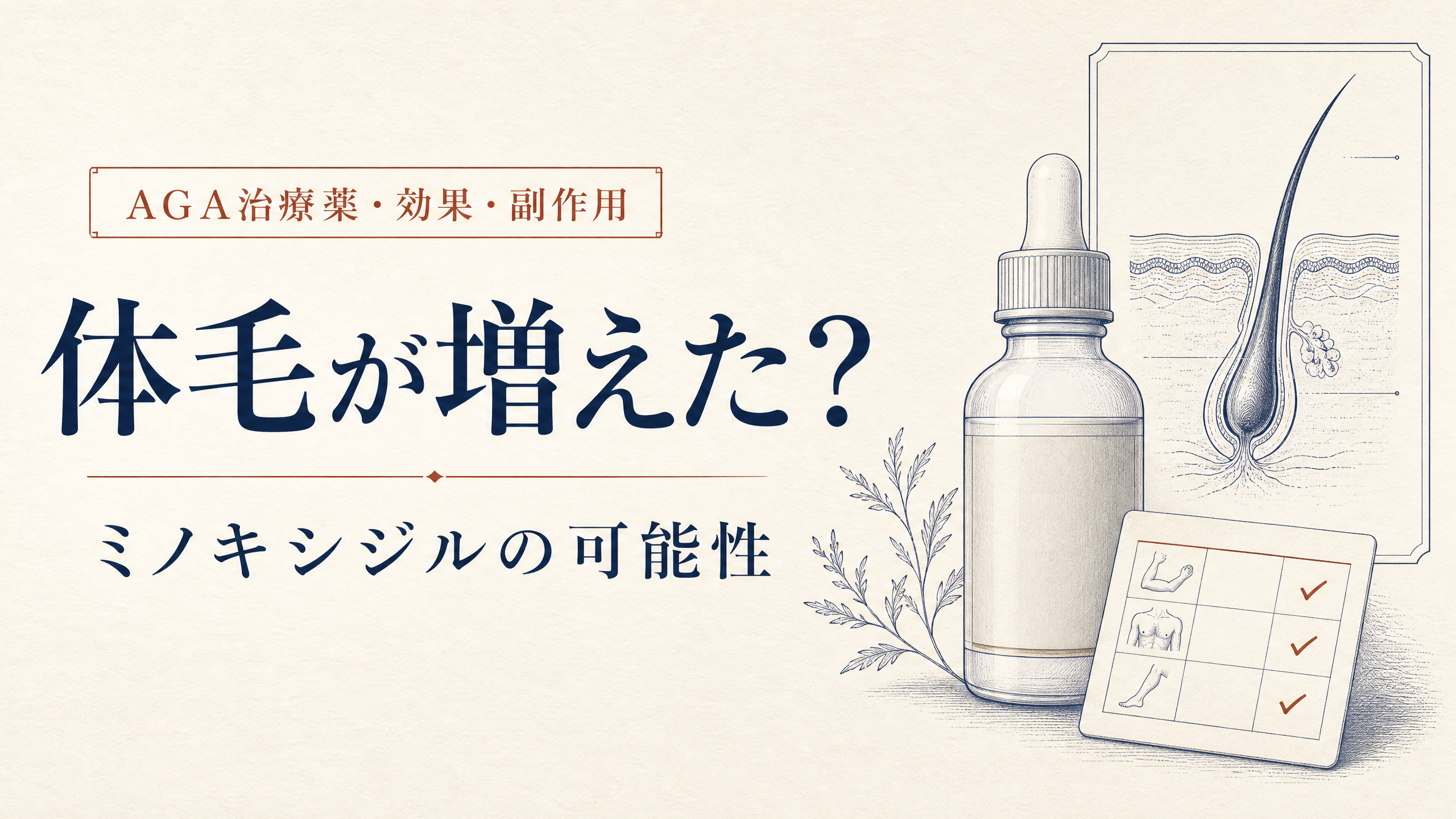 ミノキシジルで体毛が増える多毛症の原因と対処を示すアイキャッチ