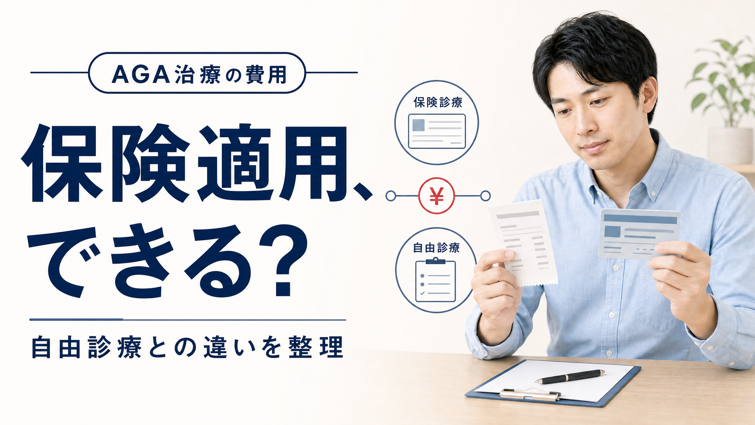 AGA治療の保険適用と自由診療の違いを示すアイキャッチ