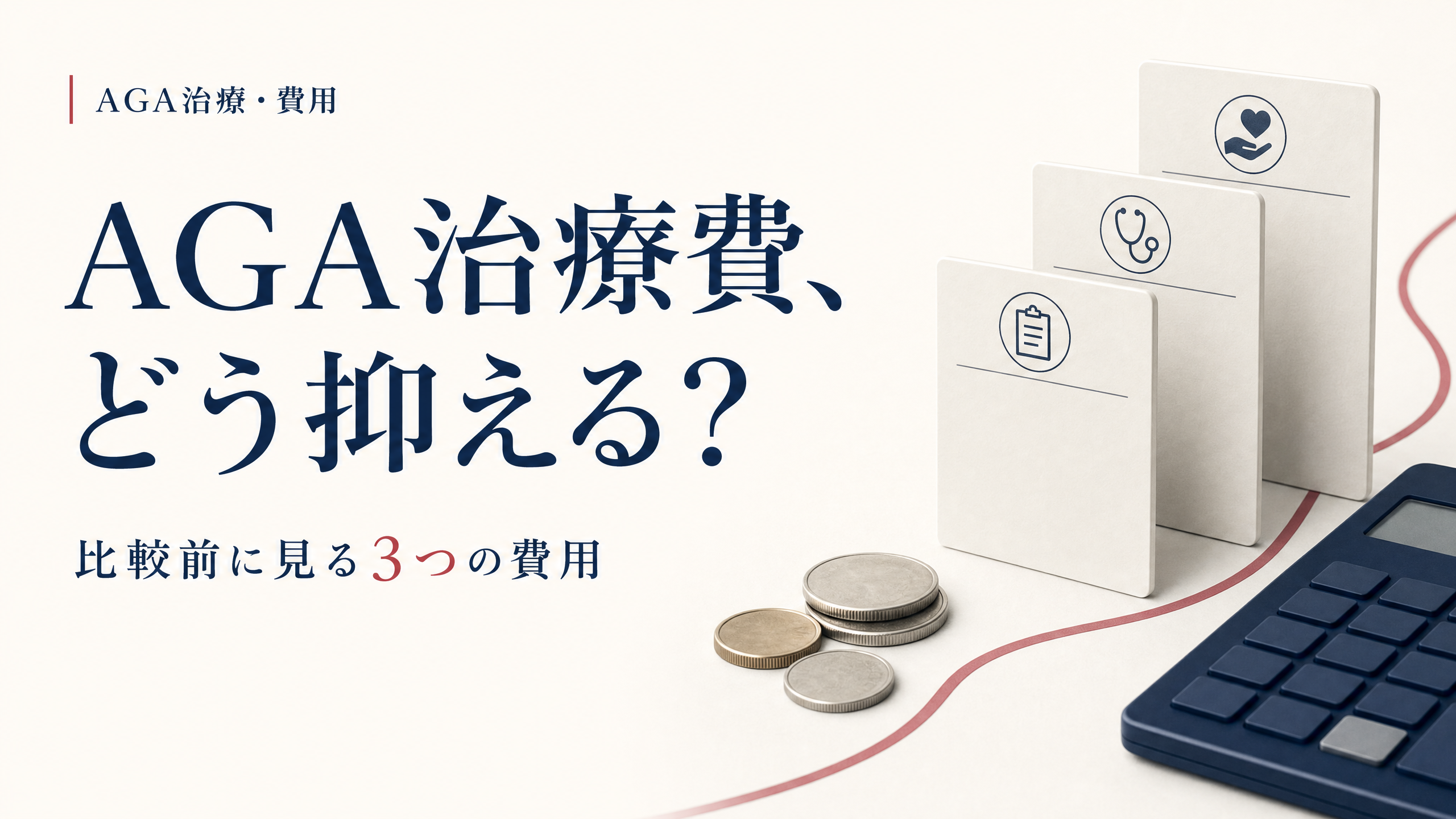 費用比較カードと「AGA治療費、どう抑える？」のタイトルを示すアイキャッチ