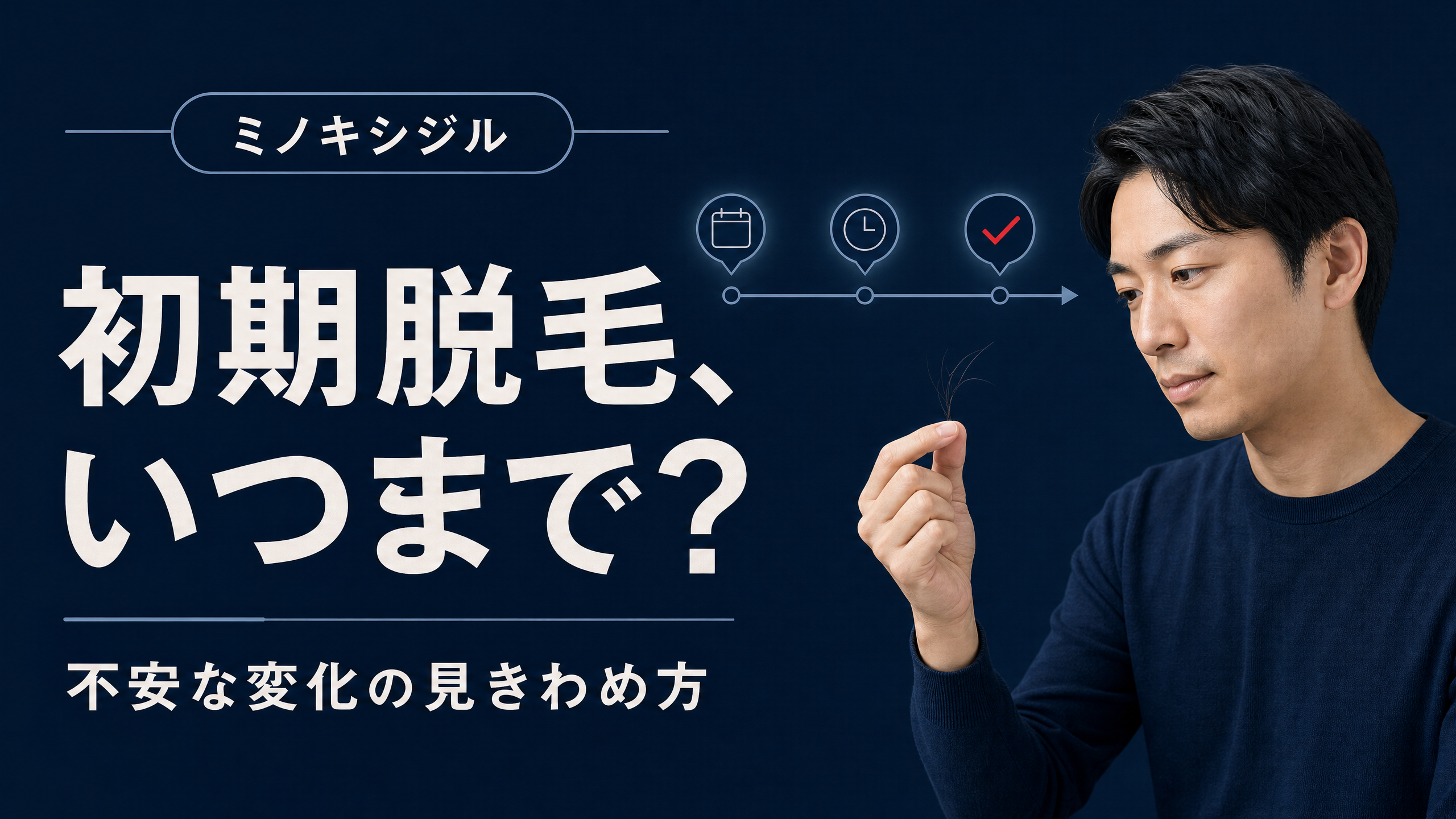 ミノキシジル使用中の初期脱毛と経過の確認を示すアイキャッチ